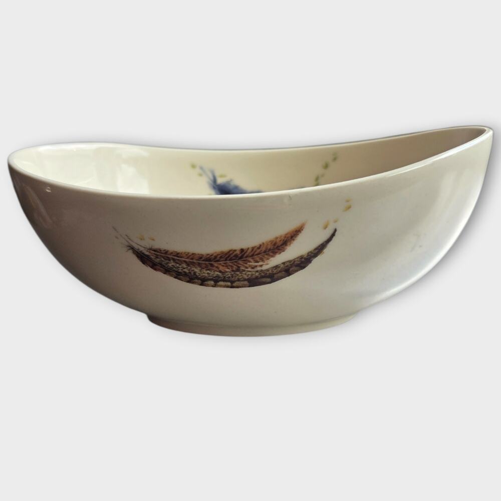 Juliska Forest Walk Gratitude Oval Serving Bowl Stoneware Ivory 11in